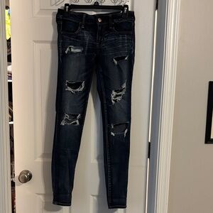 American Eagle Outfitters Dark Blue Distressed Skinny Jeans